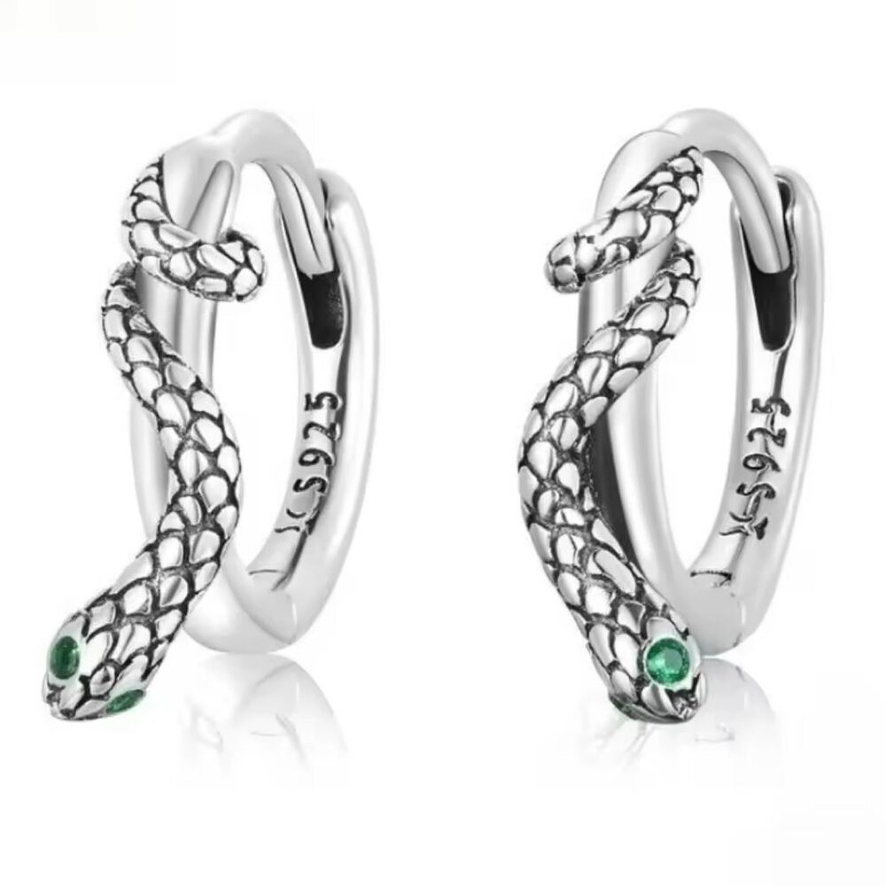 Year of the Snake Silver Hoop Earrings